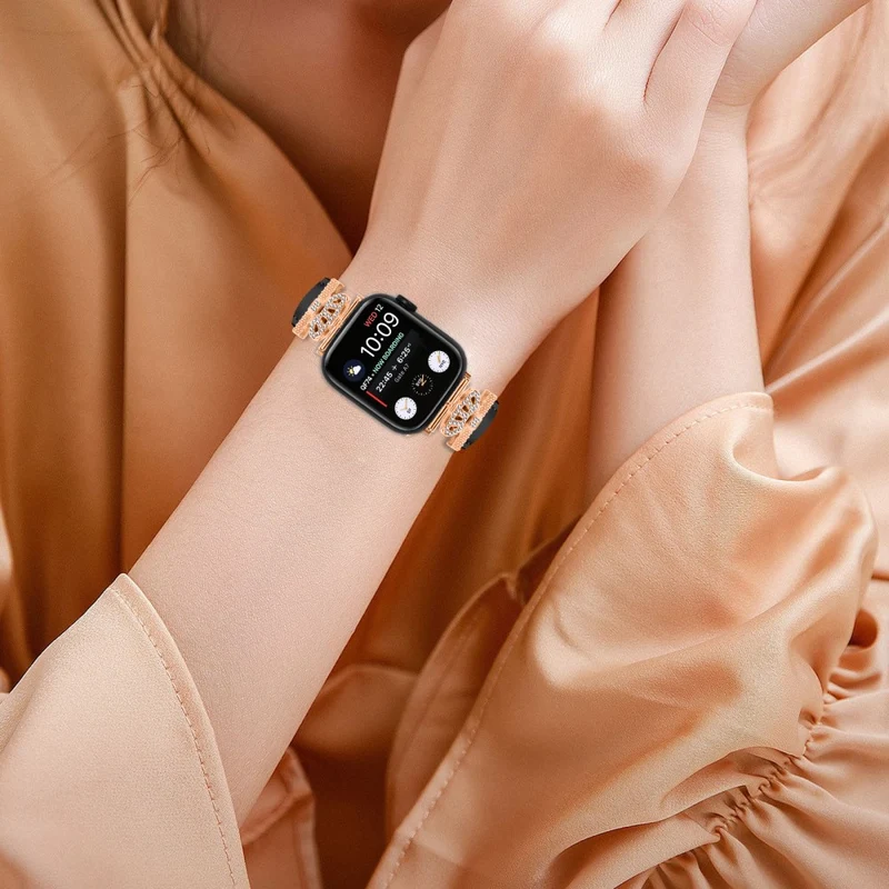 Rhinestone Band Apple Watch Universal 49mm/45mm/42mm Dressy Watch Strap with Rose Gold Buckle