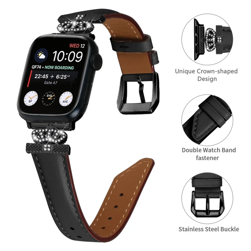 Watch Band Apple Watch Universal 49mm/45mm/42mm Rhinestone Strap with Black Buckle