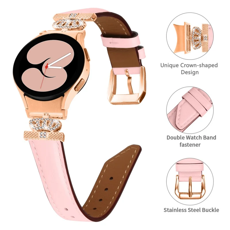 Watch Band Samsung Galaxy Watch Universal Rhinestone Crown Connector Bracelet with Rose Gold Buckle