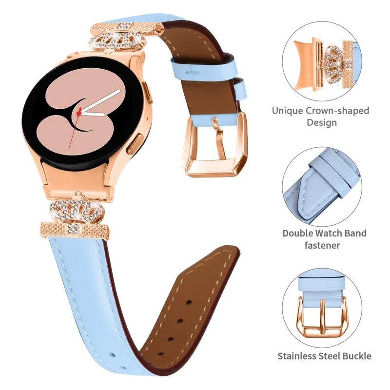 Watch Band Samsung Galaxy Watch Universal Rhinestone Crown Connector Bracelet with Rose Gold Buckle