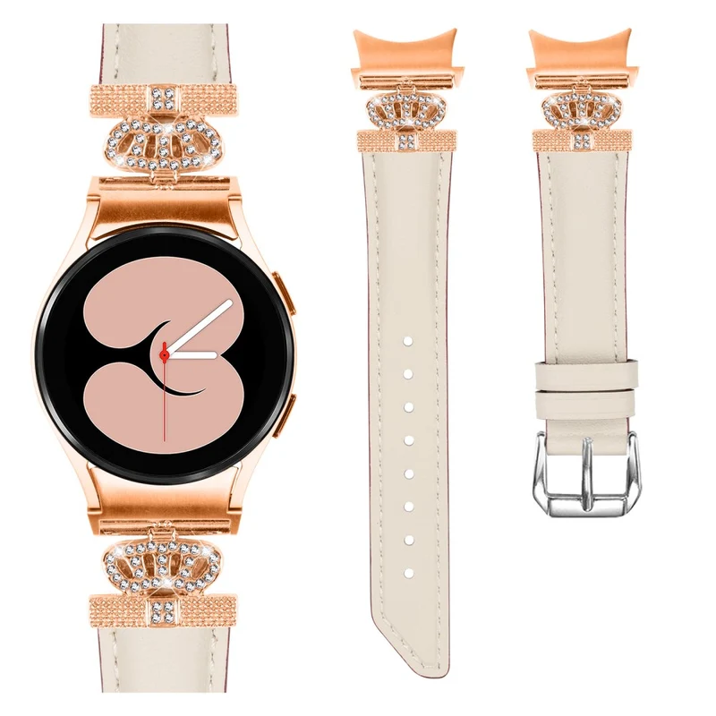 Watch Band Samsung Galaxy Watch Universal Rhinestone Crown Connector Bracelet with Rose Gold Buckle