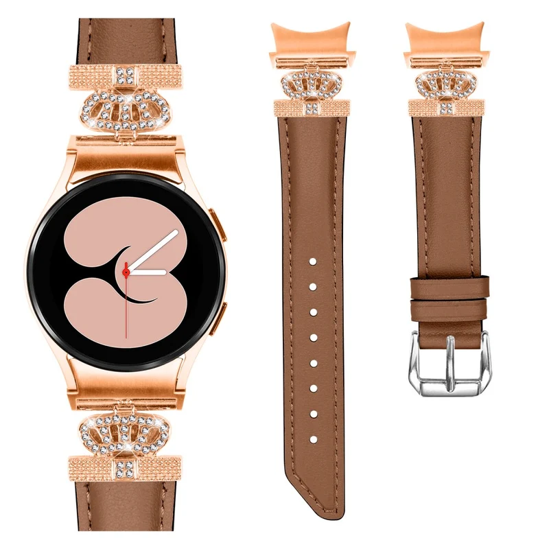 Watch Band Samsung Galaxy Watch Universal Rhinestone Crown Connector Bracelet with Rose Gold Buckle