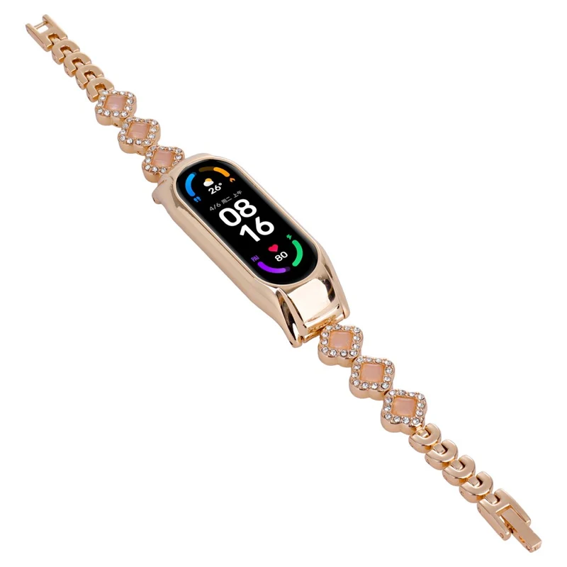 Xiaomi Mi Band 7 Watch Strap Rhinestone Decor Clover Metal Watchband Replacement