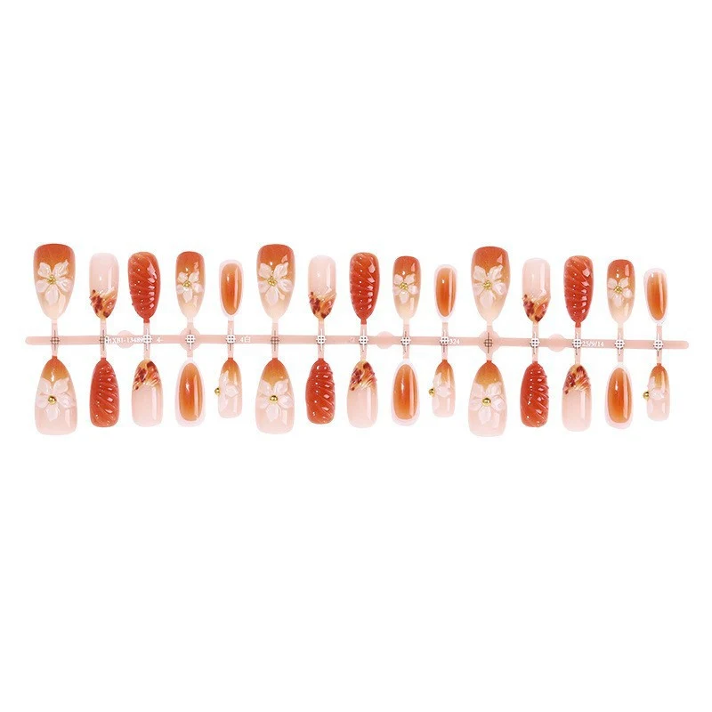 Handgemaltes Blumendesign Press-On Nagelset