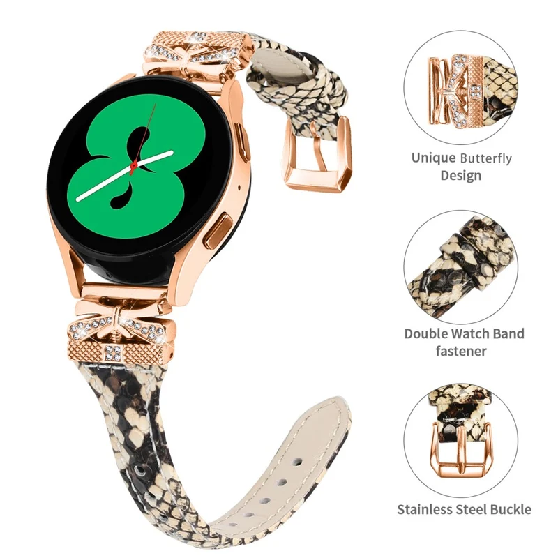 Rose Gold Buckle Band Huami Amazfit Cheetah Pro 20mm Genuine Cowhide Leather Watch Strap - Snake Texture