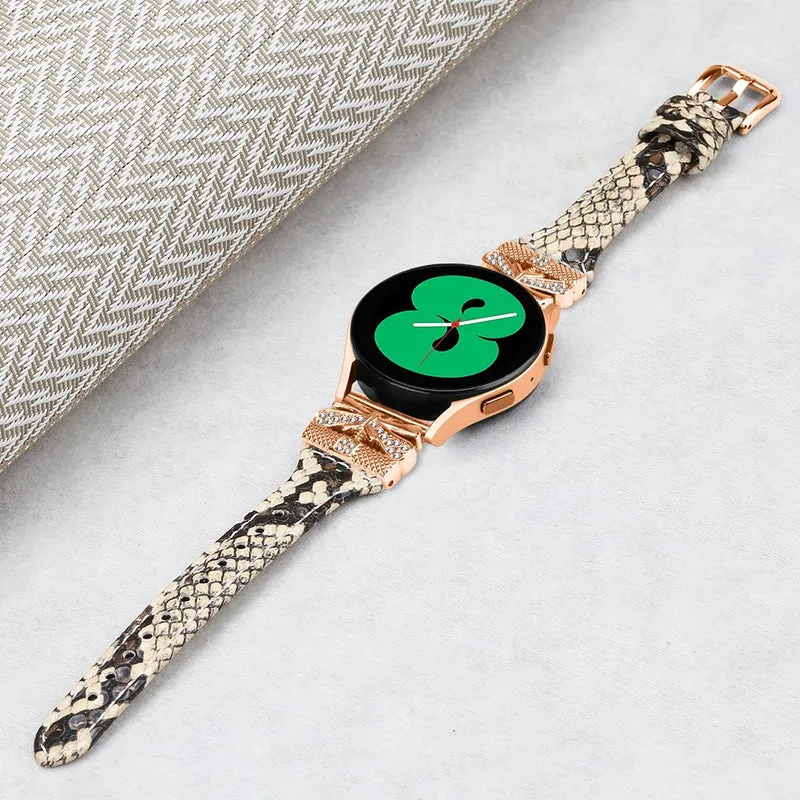 Rose Gold Buckle Band Huami Amazfit Cheetah Pro 20mm Genuine Cowhide Leather Watch Strap - Snake Texture