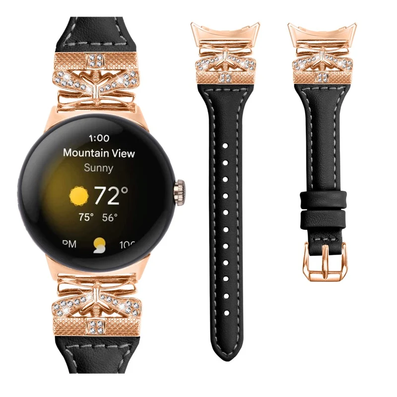 Rose Gold Buckle Strap Google Pixel Watch / Pixel Watch 2 Genuine Cowhide Leather Watchband