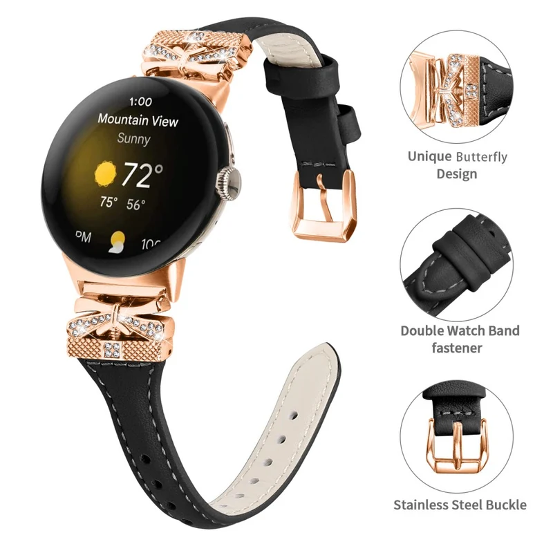 Rose Gold Buckle Strap Google Pixel Watch / Pixel Watch 2 Genuine Cowhide Leather Watchband