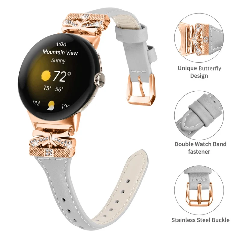 Rose Gold Buckle Strap Google Pixel Watch / Pixel Watch 2 Genuine Cowhide Leather Watchband