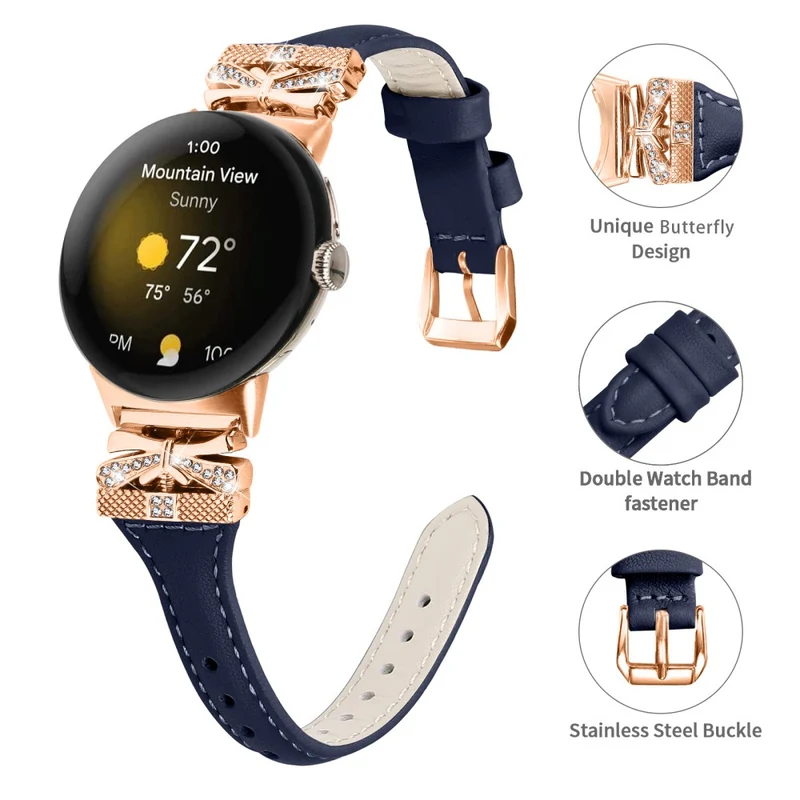 Rose Gold Buckle Strap Google Pixel Watch / Pixel Watch 2 Genuine Cowhide Leather Watchband