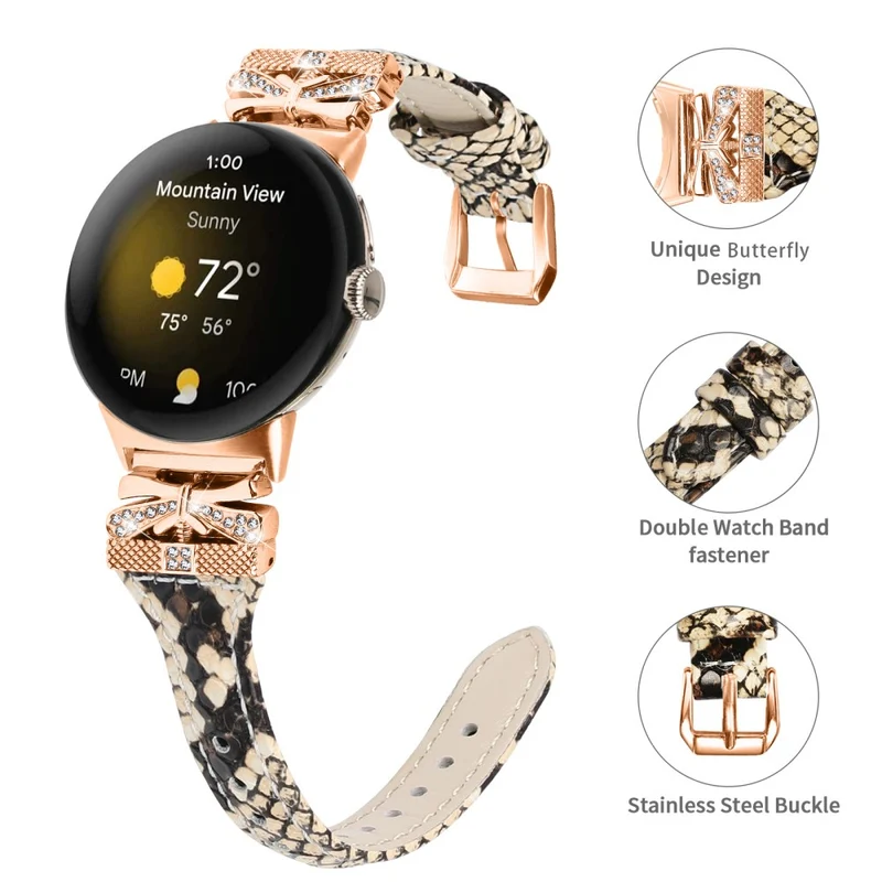 Rose Gold Buckle Strap Google Pixel Watch / Pixel Watch 2 Genuine Cowhide Leather Watchband