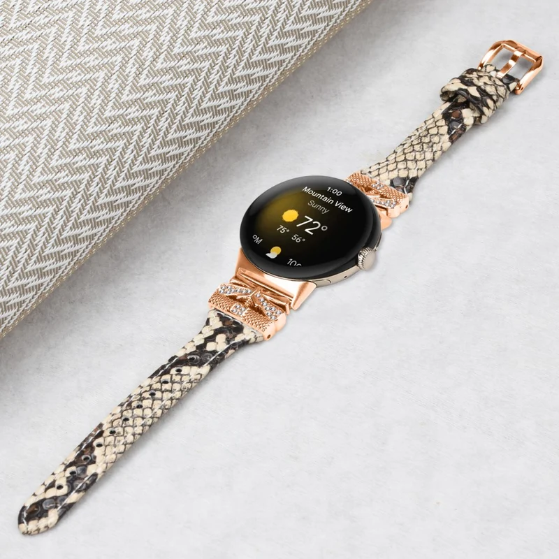 Rose Gold Buckle Strap Google Pixel Watch / Pixel Watch 2 Genuine Cowhide Leather Watchband