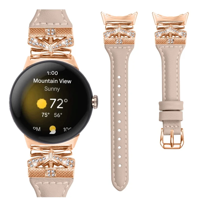 Rose Gold Buckle Strap Google Pixel Watch / Pixel Watch 2 Genuine Cowhide Leather Watchband