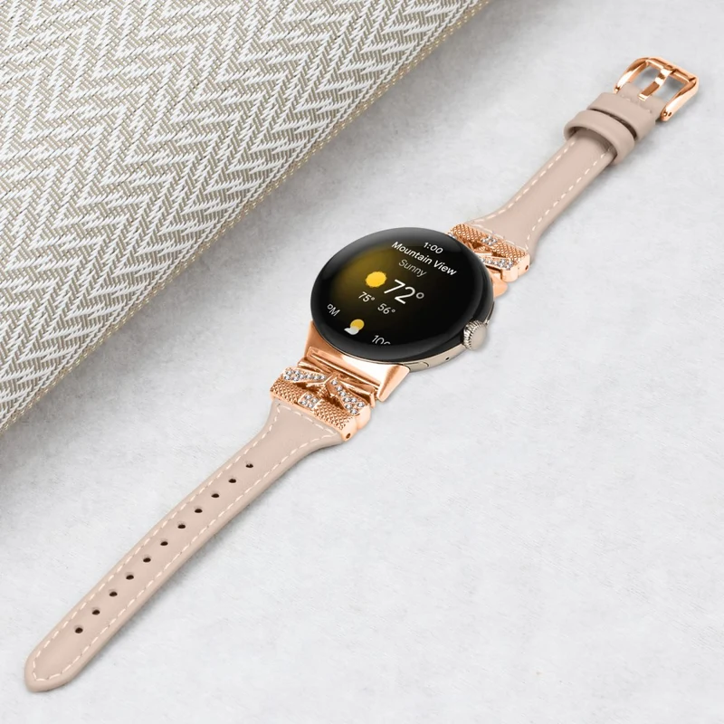 Rose Gold Buckle Strap Google Pixel Watch / Pixel Watch 2 Genuine Cowhide Leather Watchband