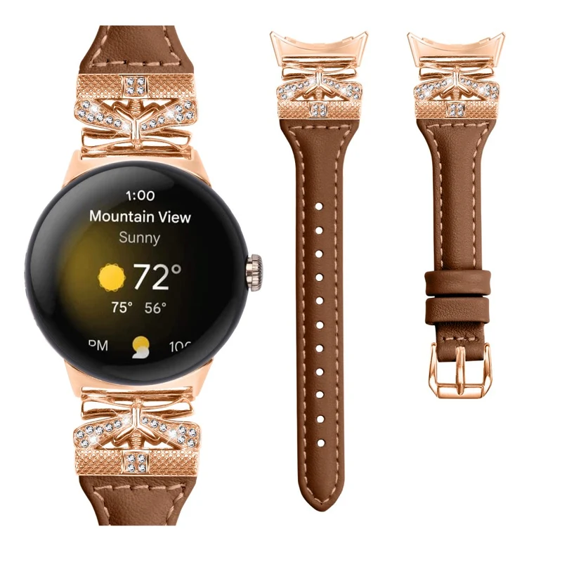 Rose Gold Buckle Strap Google Pixel Watch / Pixel Watch 2 Genuine Cowhide Leather Watchband