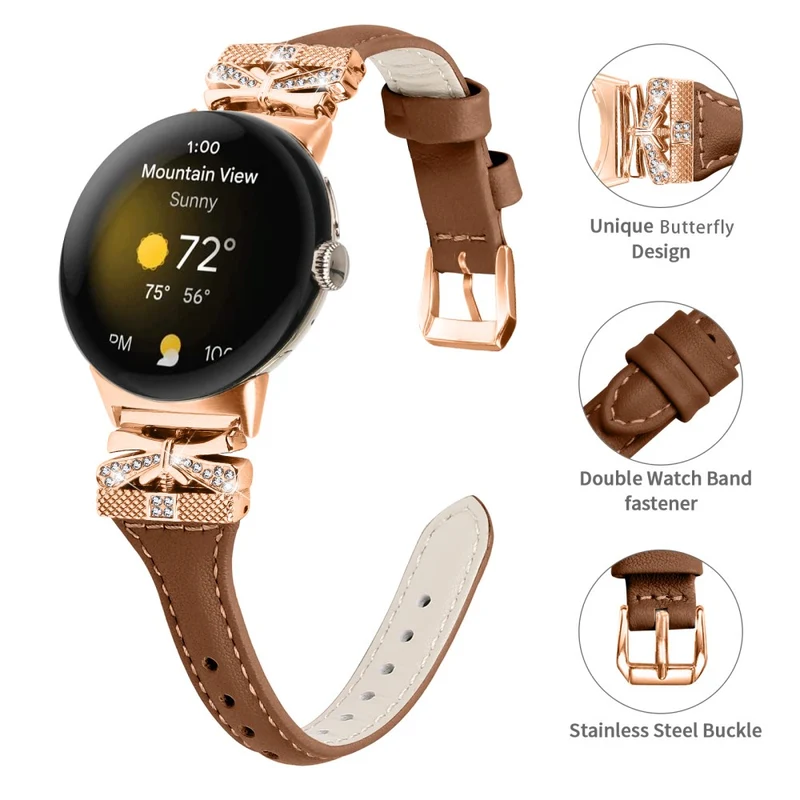Rose Gold Buckle Strap Google Pixel Watch / Pixel Watch 2 Genuine Cowhide Leather Watchband