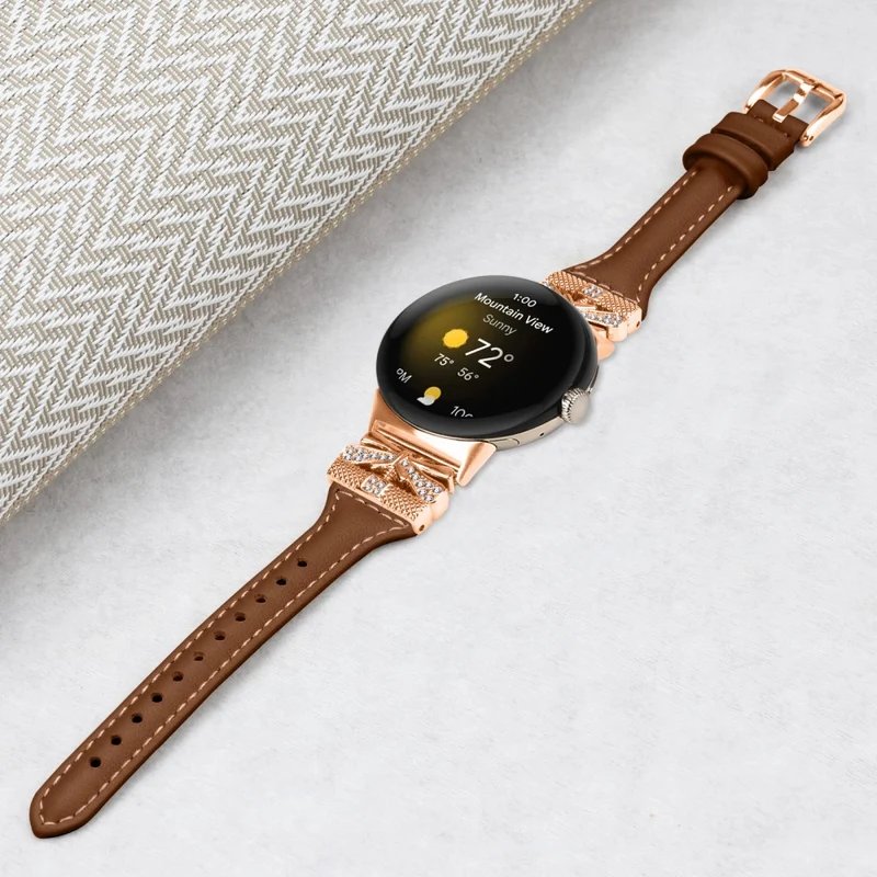 Rose Gold Buckle Strap Google Pixel Watch / Pixel Watch 2 Genuine Cowhide Leather Watchband