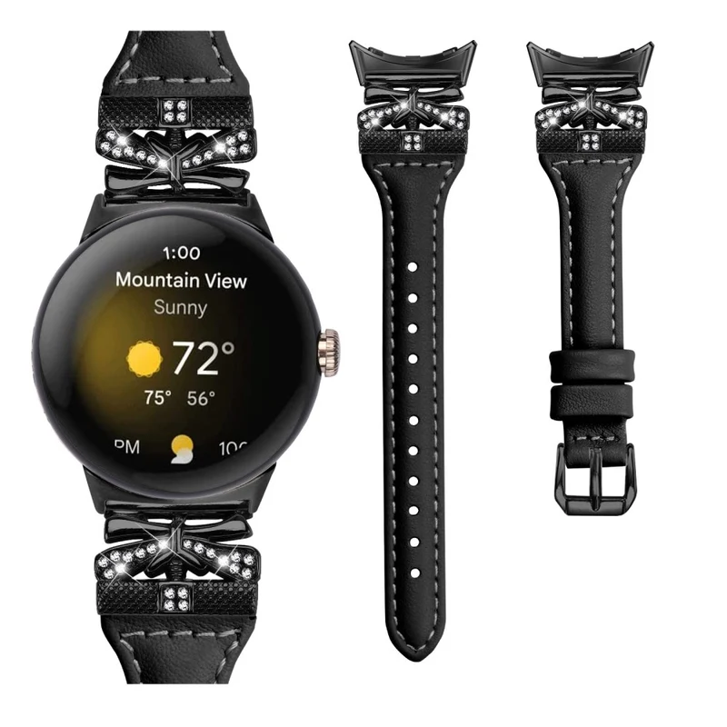 Black Buckle Watch Strap Google Pixel Watch / Pixel Watch 2 Butterfly Connector Wrist Band