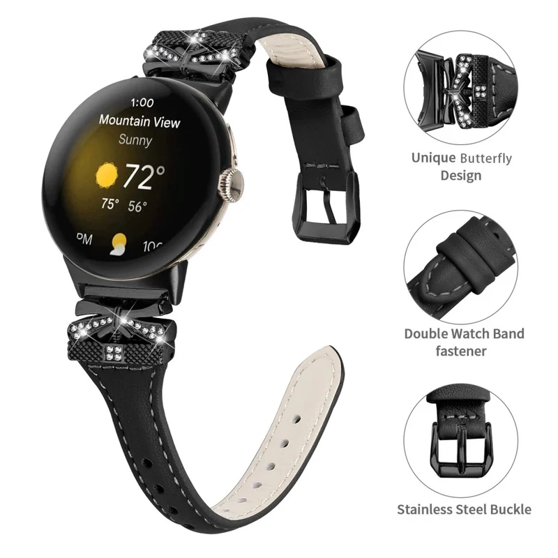 Black Buckle Watch Strap Google Pixel Watch / Pixel Watch 2 Butterfly Connector Wrist Band