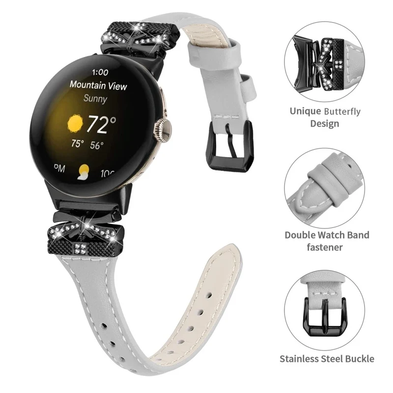 Black Buckle Watch Strap Google Pixel Watch / Pixel Watch 2 Butterfly Connector Wrist Band