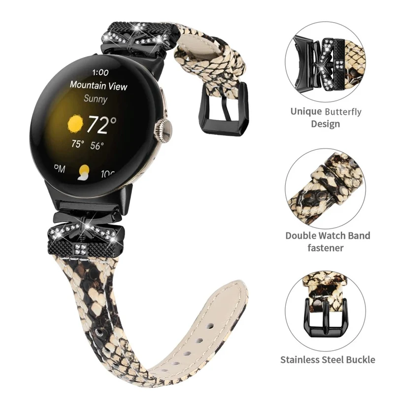 Black Buckle Watch Strap Google Pixel Watch / Pixel Watch 2 Butterfly Connector Wrist Band