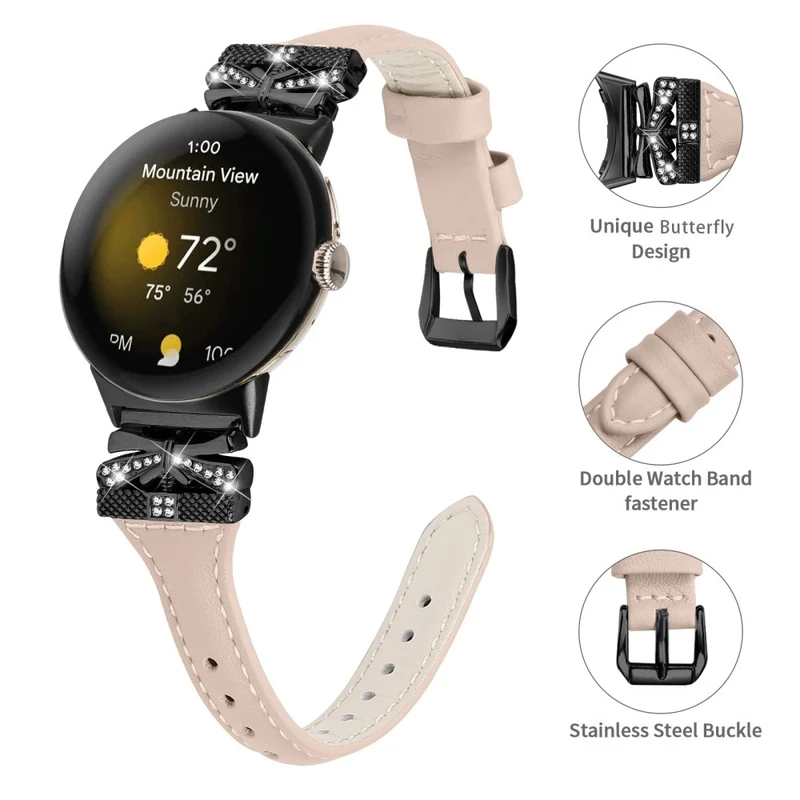 Black Buckle Watch Strap Google Pixel Watch / Pixel Watch 2 Butterfly Connector Wrist Band
