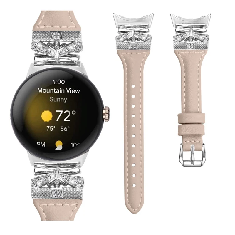 Silver Buckle Watch Band Google Pixel Watch / Pixel Watch 2 Wrist Strap with Butterfly Connector - Apricot