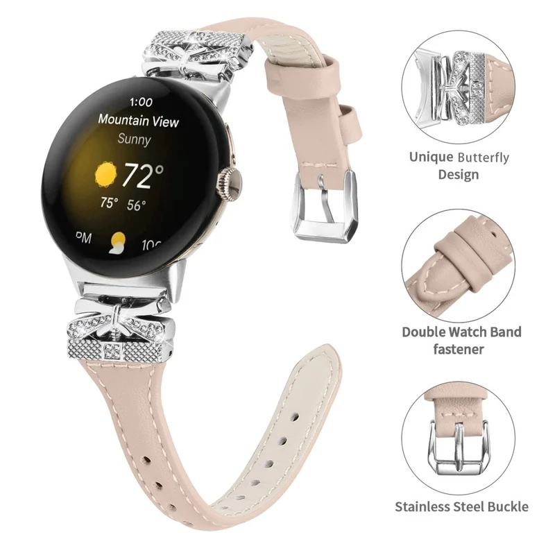 Silver Buckle Watch Band Google Pixel Watch / Pixel Watch 2 Wrist Strap with Butterfly Connector - Apricot