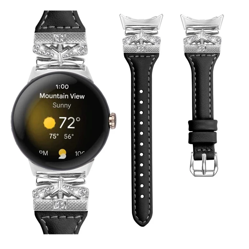 Silver Buckle Watch Band Google Pixel Watch / Pixel Watch 2 Wrist Strap with Butterfly Connector - Apricot