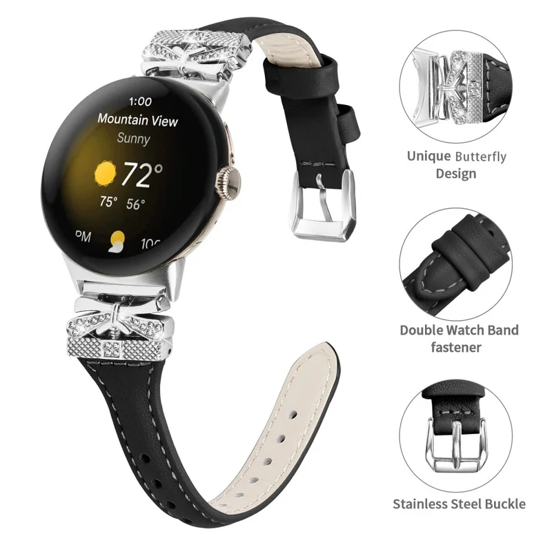 Silver Buckle Watch Band Google Pixel Watch / Pixel Watch 2 Wrist Strap with Butterfly Connector - Apricot