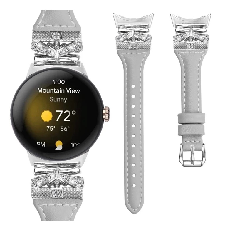 Silver Buckle Watch Band Google Pixel Watch / Pixel Watch 2 Wrist Strap with Butterfly Connector - Apricot