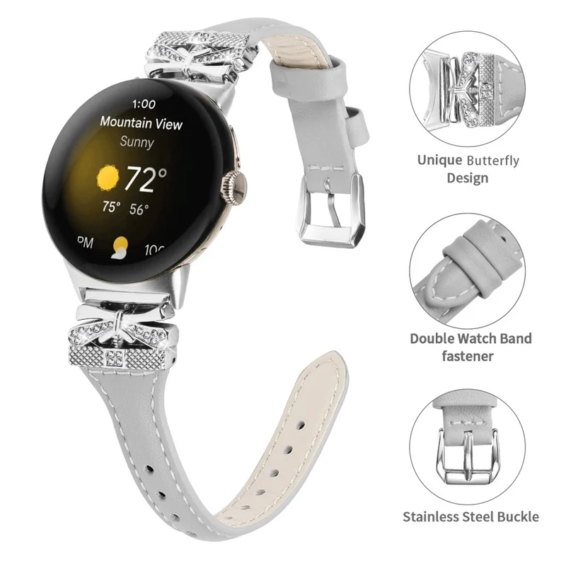 Silver Buckle Watch Band Google Pixel Watch / Pixel Watch 2 Wrist Strap with Butterfly Connector - Apricot