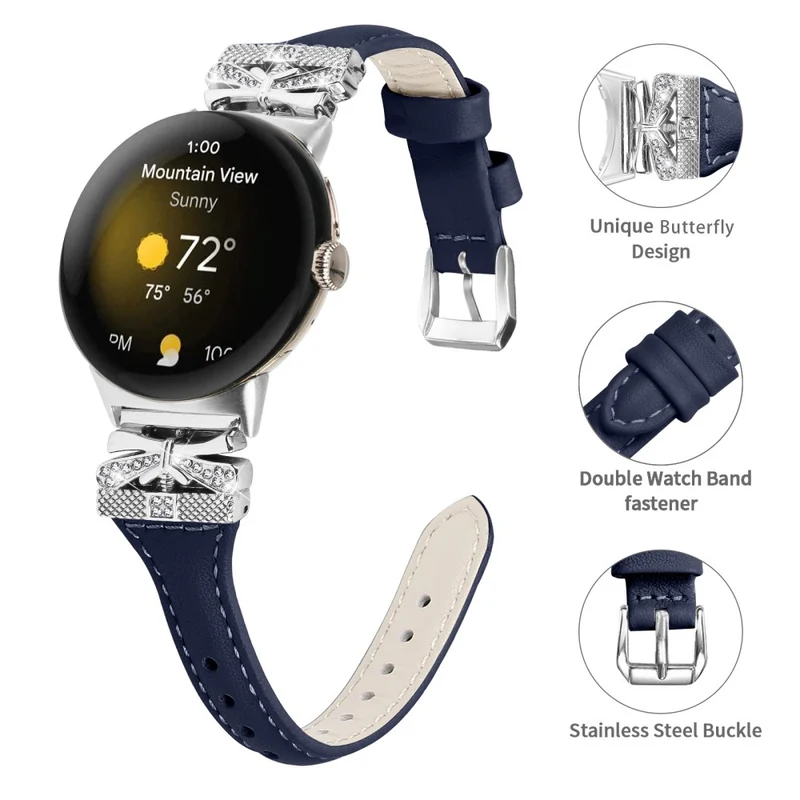 Silver Buckle Watch Band Google Pixel Watch / Pixel Watch 2 Wrist Strap with Butterfly Connector - Apricot
