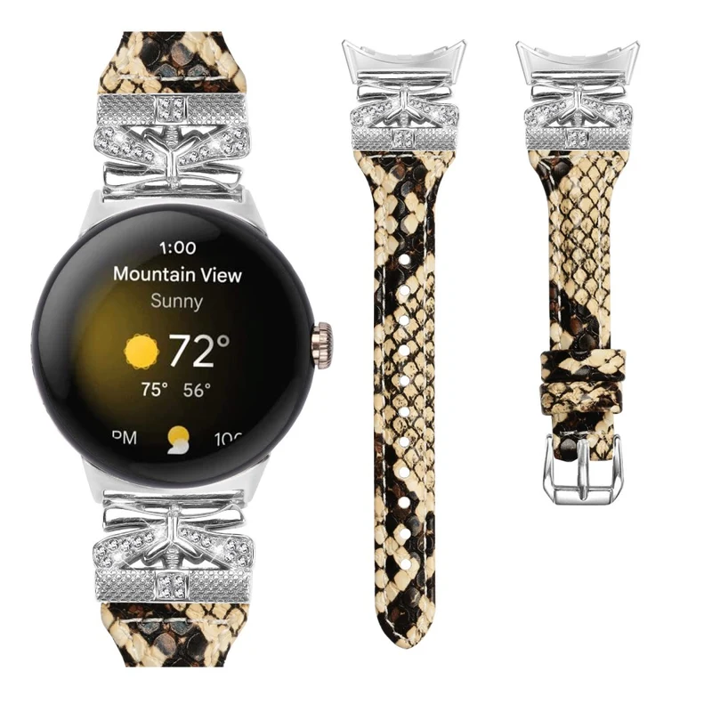 Silver Buckle Watch Band Google Pixel Watch / Pixel Watch 2 Wrist Strap with Butterfly Connector - Apricot
