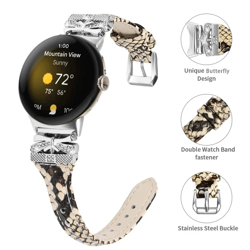 Silver Buckle Watch Band Google Pixel Watch / Pixel Watch 2 Wrist Strap with Butterfly Connector - Apricot