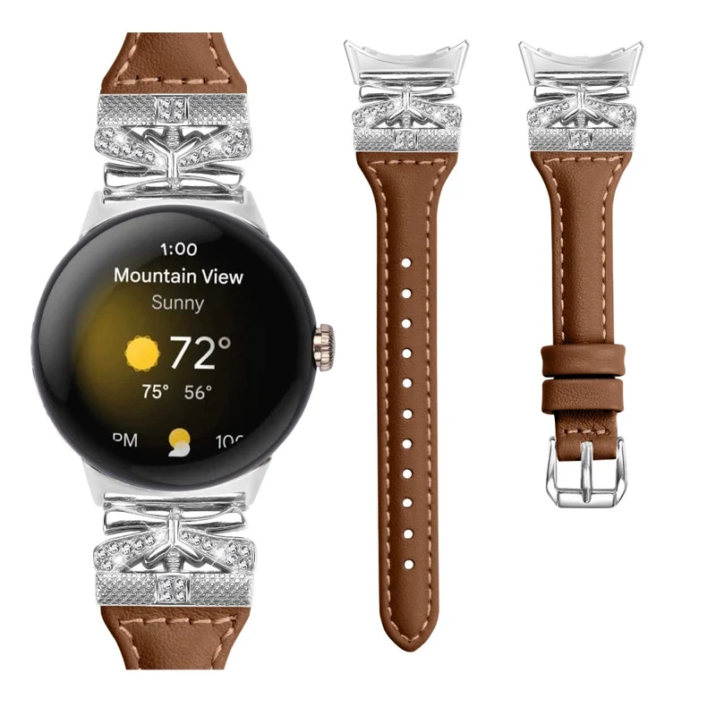 Silver Buckle Watch Band Google Pixel Watch / Pixel Watch 2 Wrist Strap with Butterfly Connector - Apricot