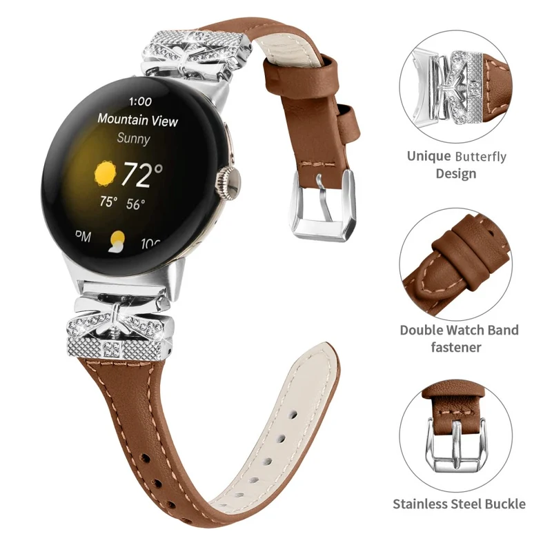 Silver Buckle Watch Band Google Pixel Watch / Pixel Watch 2 Wrist Strap with Butterfly Connector - Apricot