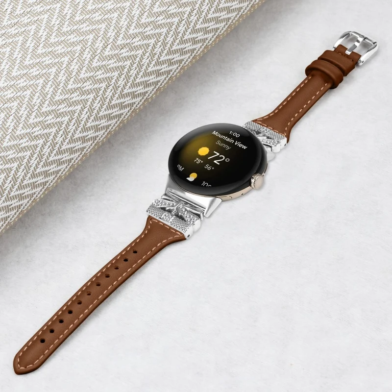 Silver Buckle Watch Band Google Pixel Watch / Pixel Watch 2 Wrist Strap with Butterfly Connector - Apricot
