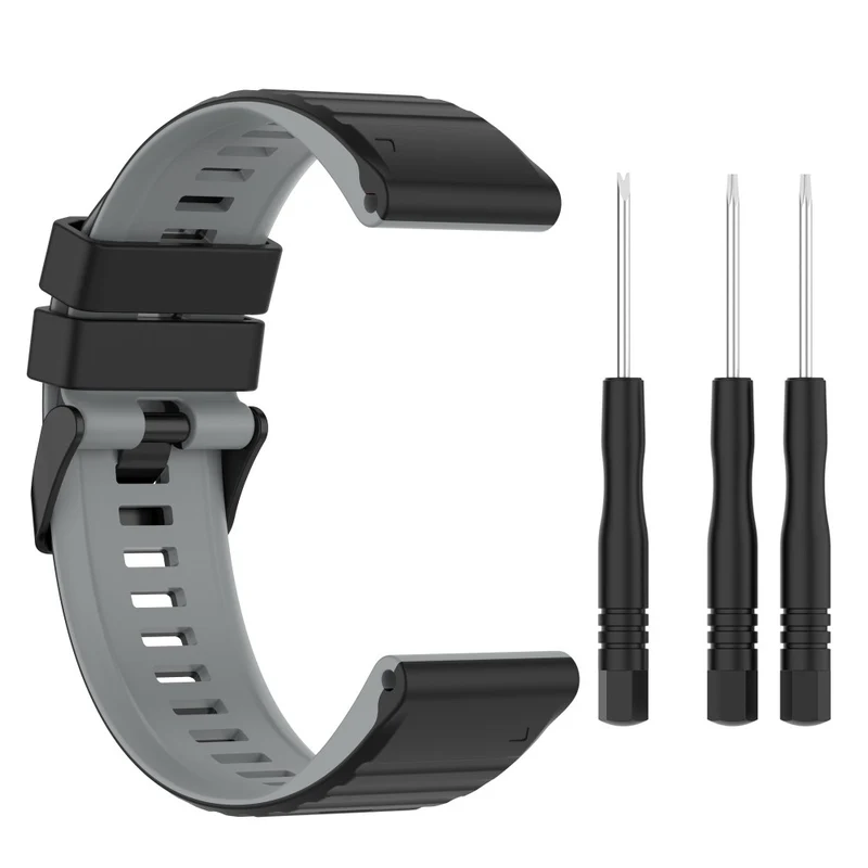 Garmin Fenix 7 Pro Silicone Watch Bands Dual-color Horizontal Stripes Wrist Strap - Black / White
