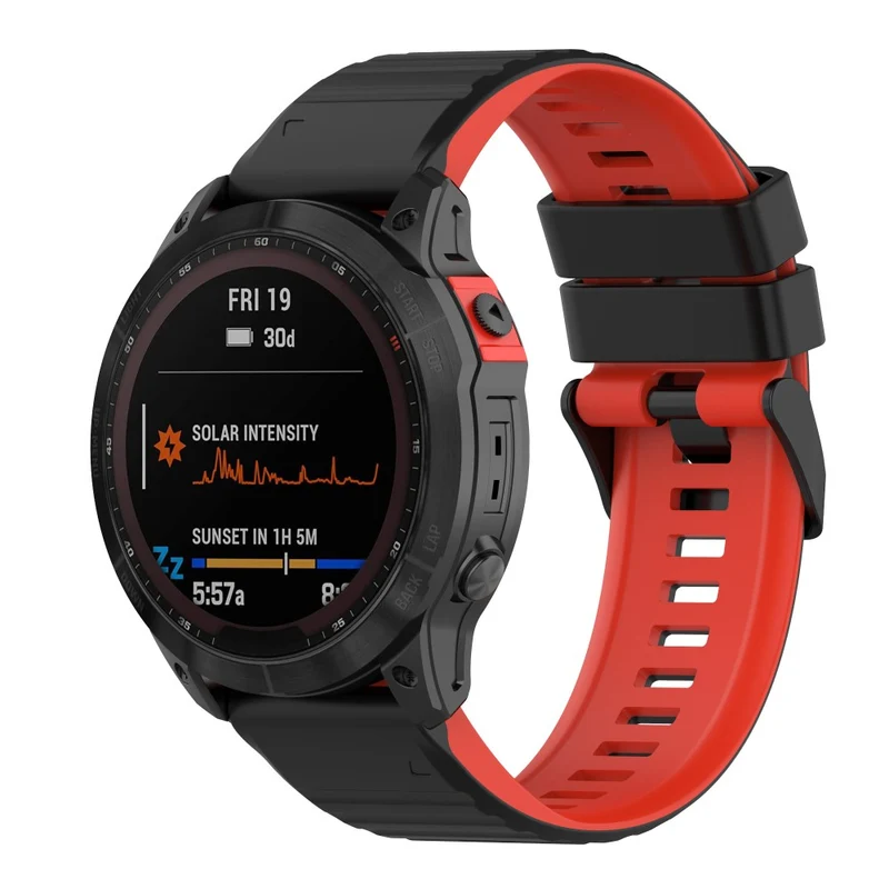 Garmin Fenix 7X Pro Watch Bands Horizontal Stripes Silicone Dual-color Strap - Black / White