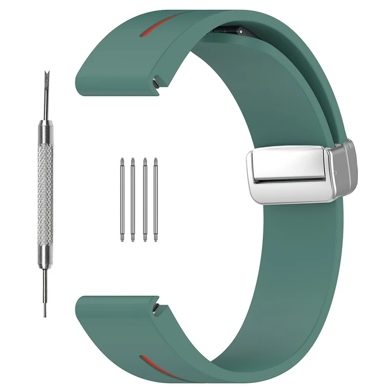 Samsung Galaxy Watch 6 / 6 Classic / 5 / 4 Magnetic Silver Buckle Watch Strap 20mm Dual Color Silicone Band - Black+White