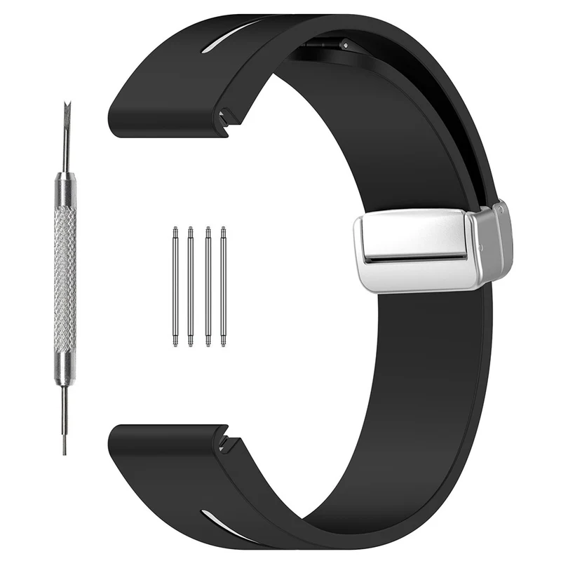 Samsung Galaxy Watch 6 / 6 Classic / 5 / 4 Magnetic Silver Buckle Watch Strap 20mm Dual Color Silicone Band - Black+White