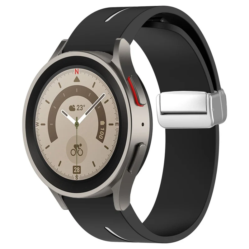 Samsung Galaxy Watch 6 / 6 Classic / 5 / 4 Magnetic Silver Buckle Watch Strap 20mm Dual Color Silicone Band - Black+White