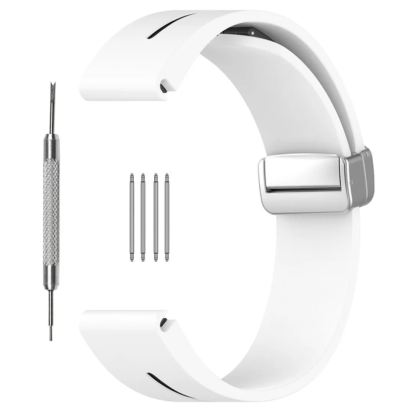 Samsung Galaxy Watch 6 / 6 Classic / 5 / 4 Magnetic Silver Buckle Watch Strap 20mm Dual Color Silicone Band - Black+White