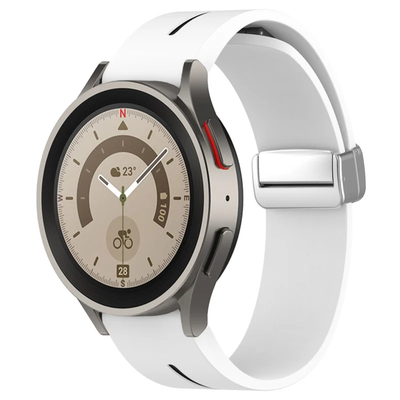 Samsung Galaxy Watch 6 / 6 Classic / 5 / 4 Magnetic Silver Buckle Watch Strap 20mm Dual Color Silicone Band - Black+White