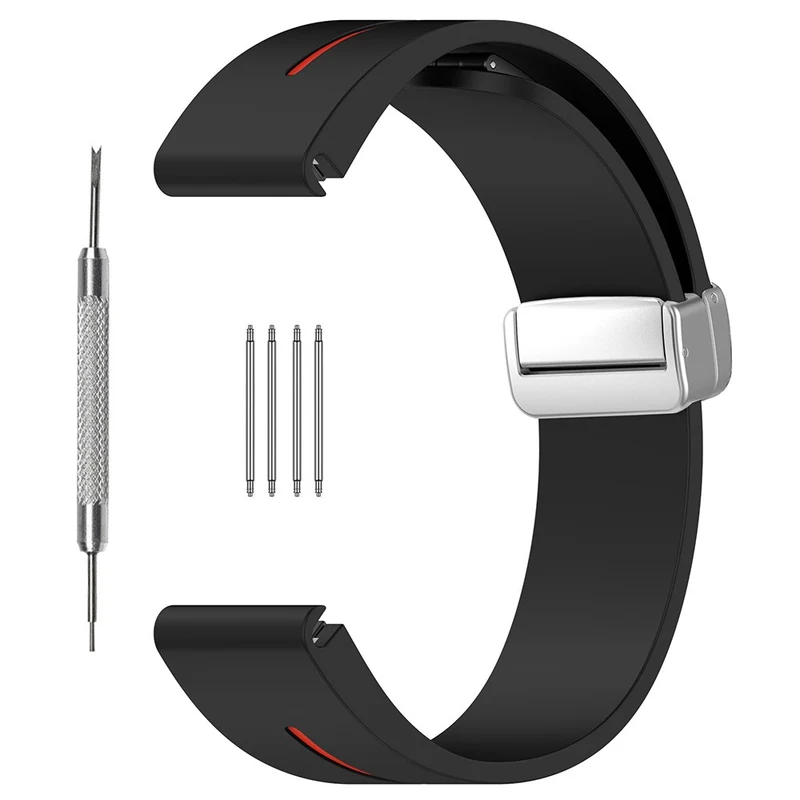 Samsung Galaxy Watch 6 / 6 Classic / 5 / 4 Magnetic Silver Buckle Watch Strap 20mm Dual Color Silicone Band - Black+White
