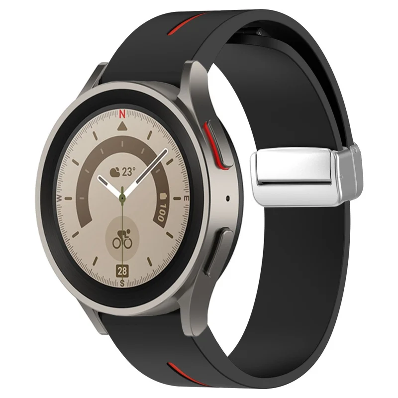 Samsung Galaxy Watch 6 / 6 Classic / 5 / 4 Magnetic Silver Buckle Watch Strap 20mm Dual Color Silicone Band - Black+White