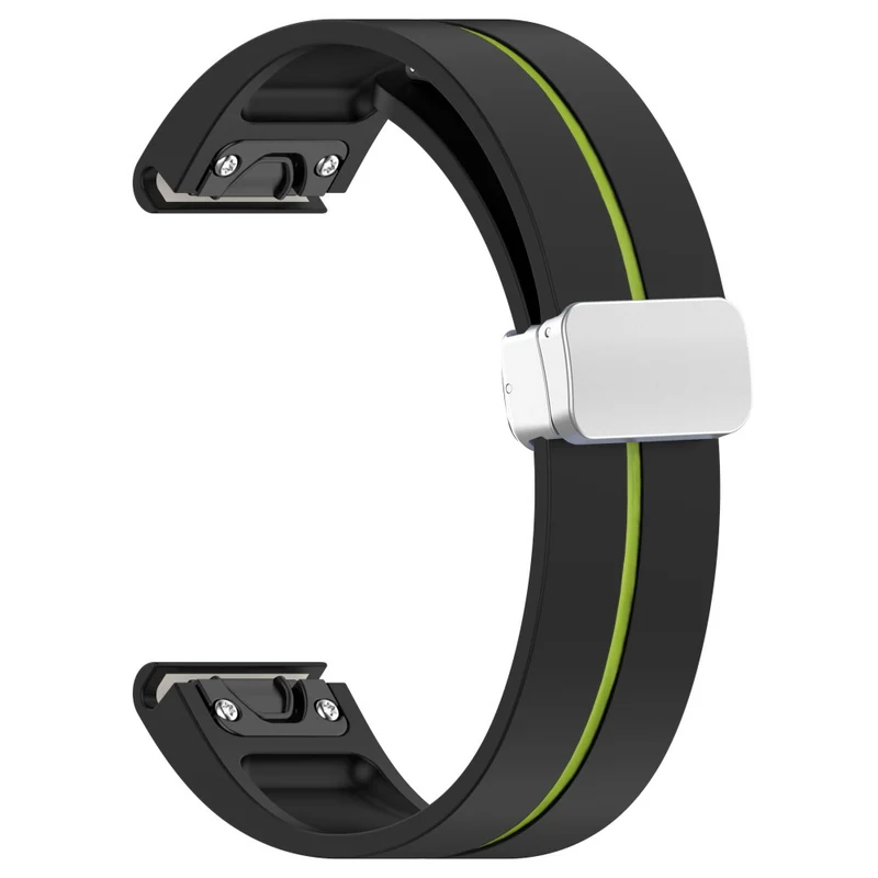 Samsung Galaxy Watch 6 / 6 Classic / 5 / 4 Magnetic Silver Buckle Watch Strap 20mm Dual Color Silicone Band - Black+White