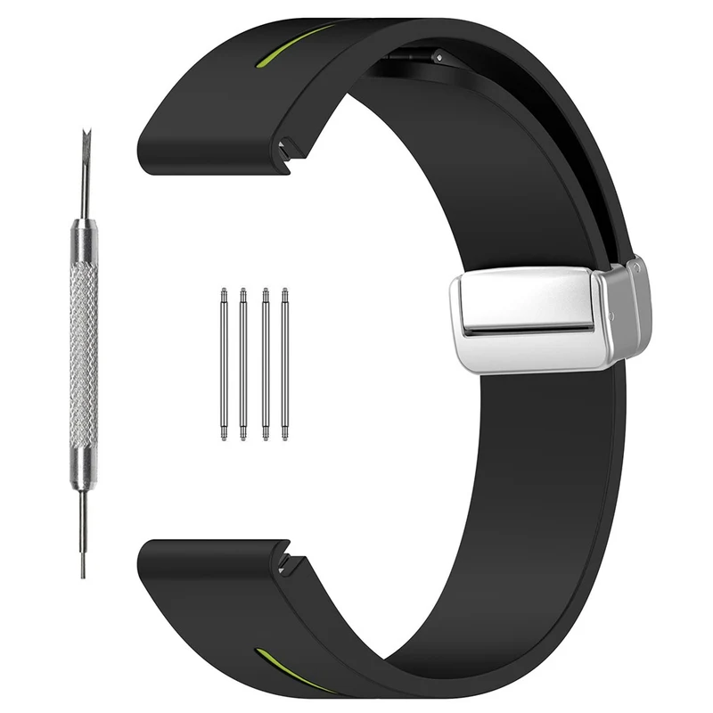 Samsung Galaxy Watch 6 / 6 Classic / 5 / 4 Magnetic Silver Buckle Watch Strap 20mm Dual Color Silicone Band - Black+White