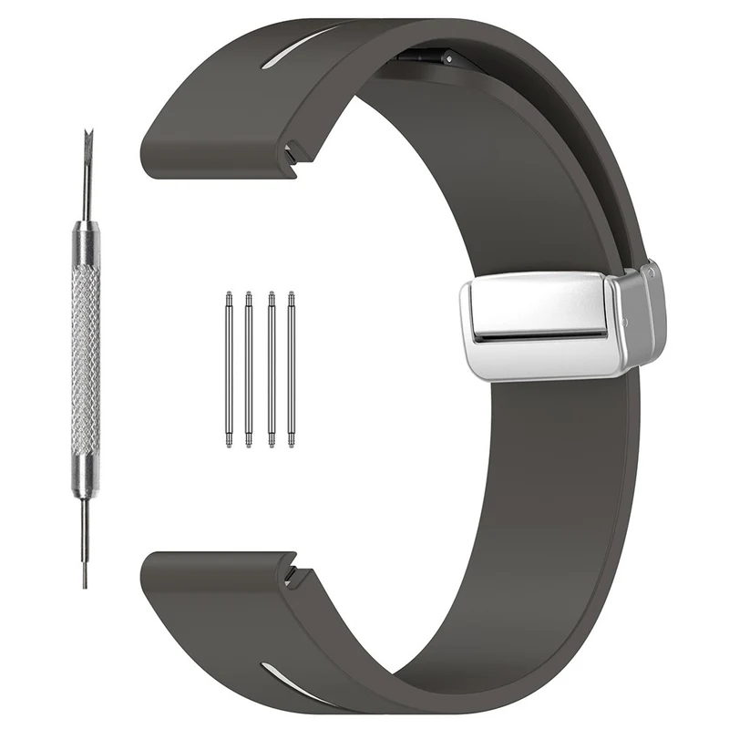 Samsung Galaxy Watch 6 / 6 Classic / 5 / 4 Magnetic Silver Buckle Watch Strap 20mm Dual Color Silicone Band - Black+White